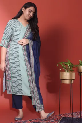 Green and Blue Printed Kurti