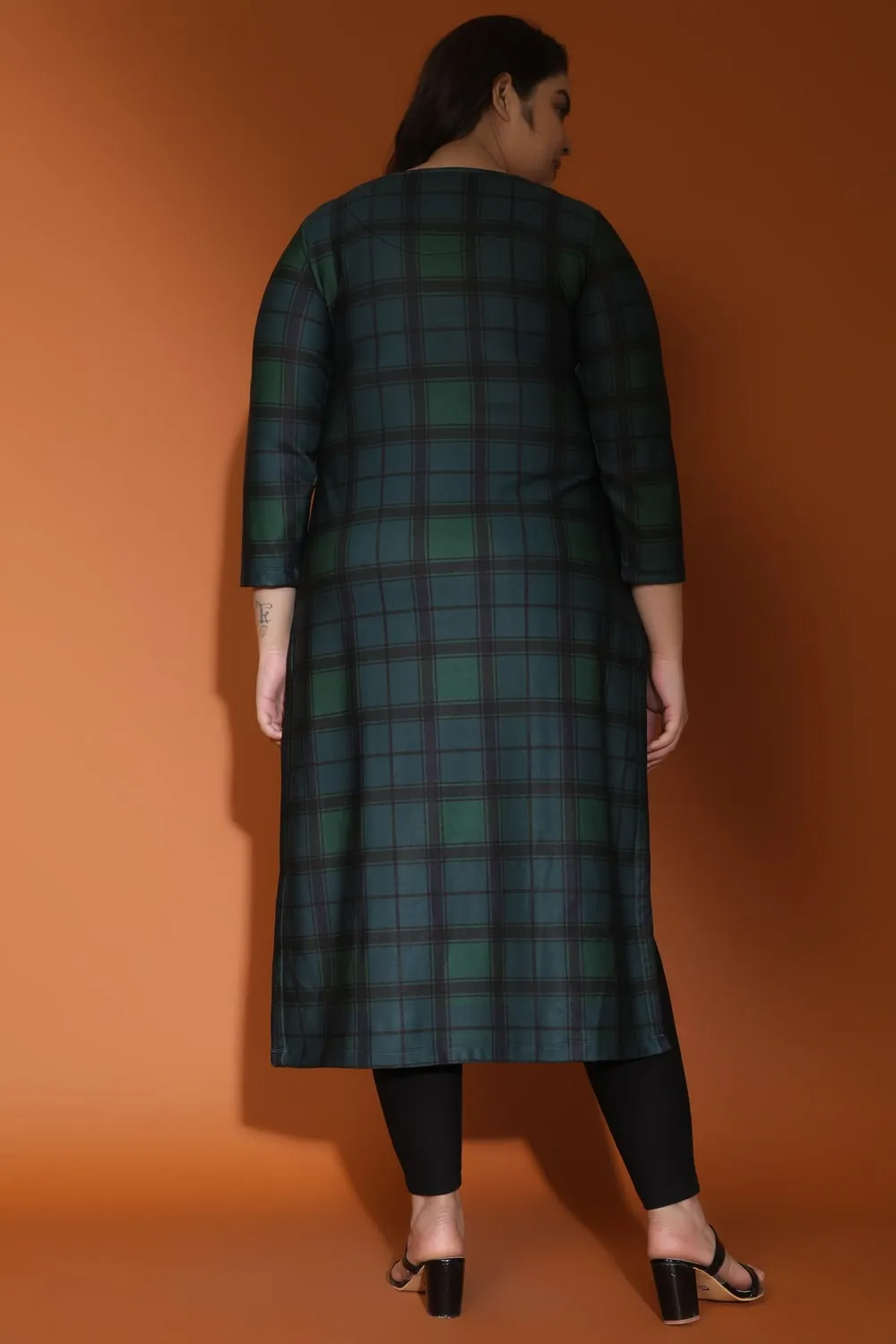 Green Checkered Art Woolen Winter kurti