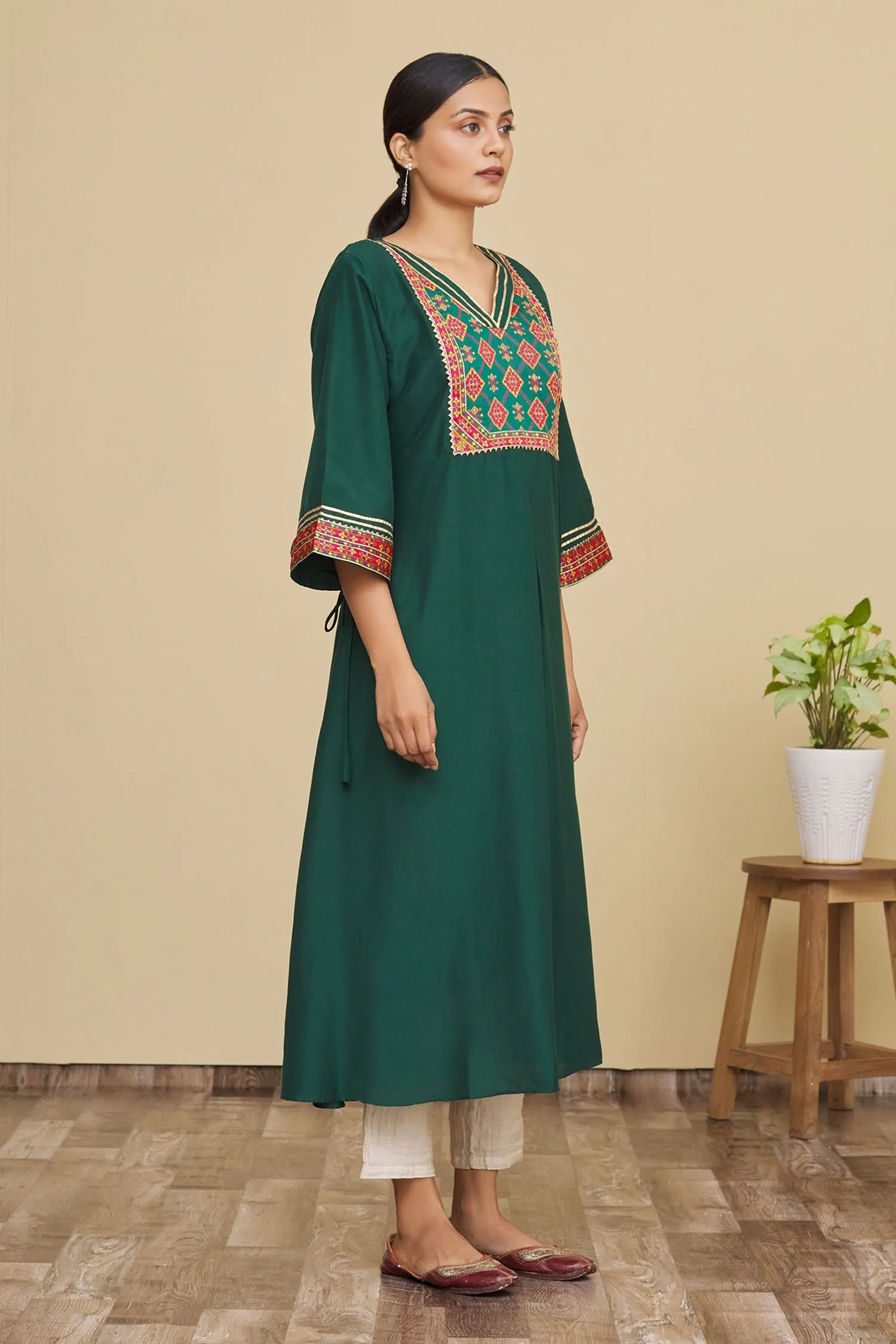 Green Geometric Print Kurta