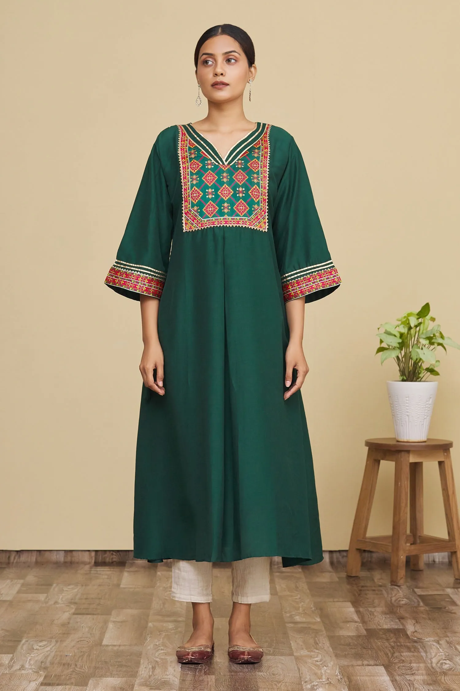 Green Geometric Print Kurta