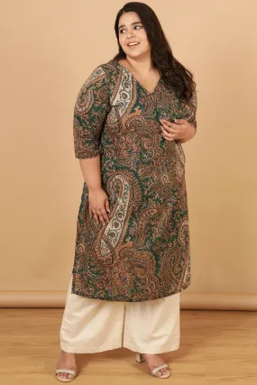 Green Paisley Print Cotton Kurta