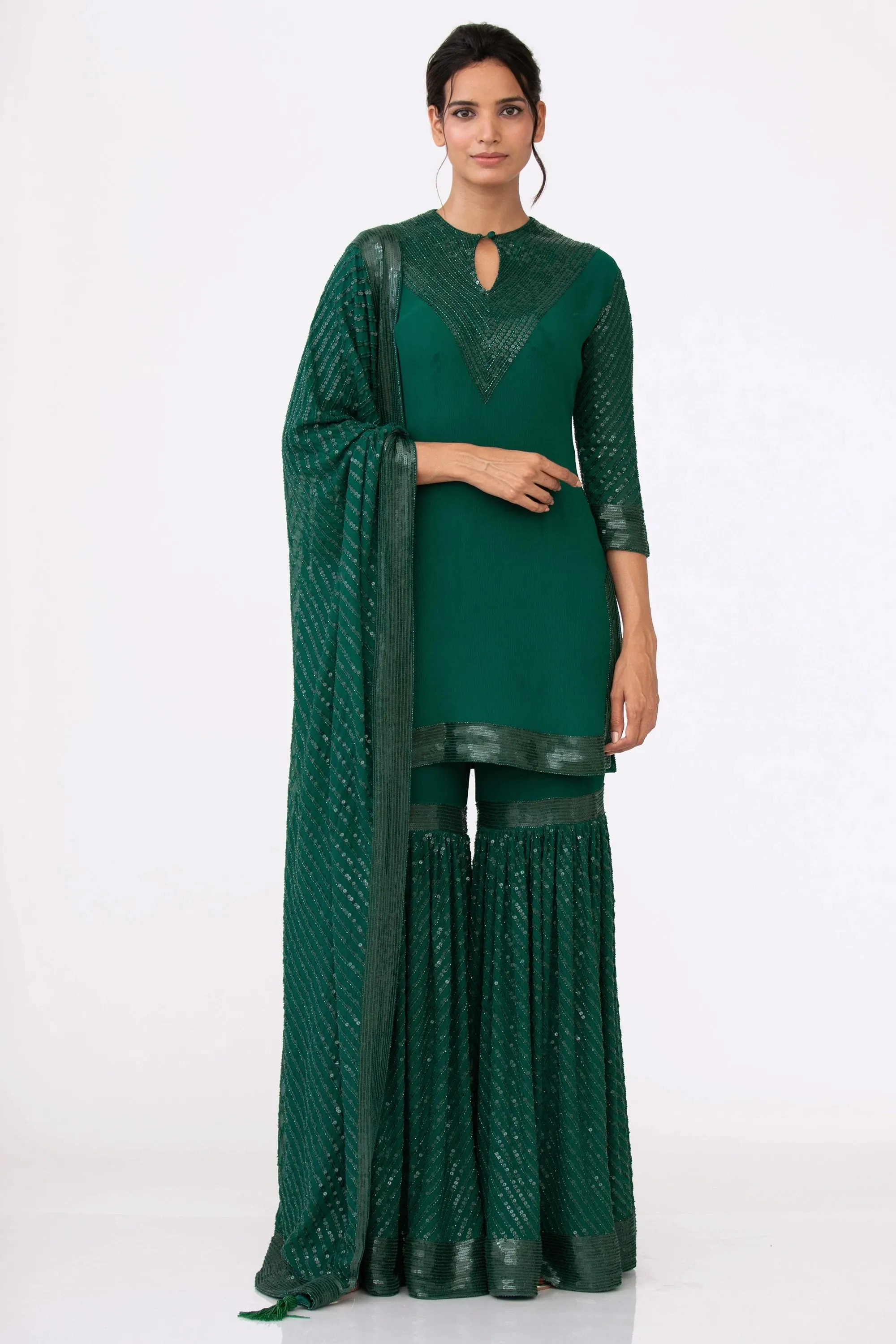 Green Sequins Sharara Set