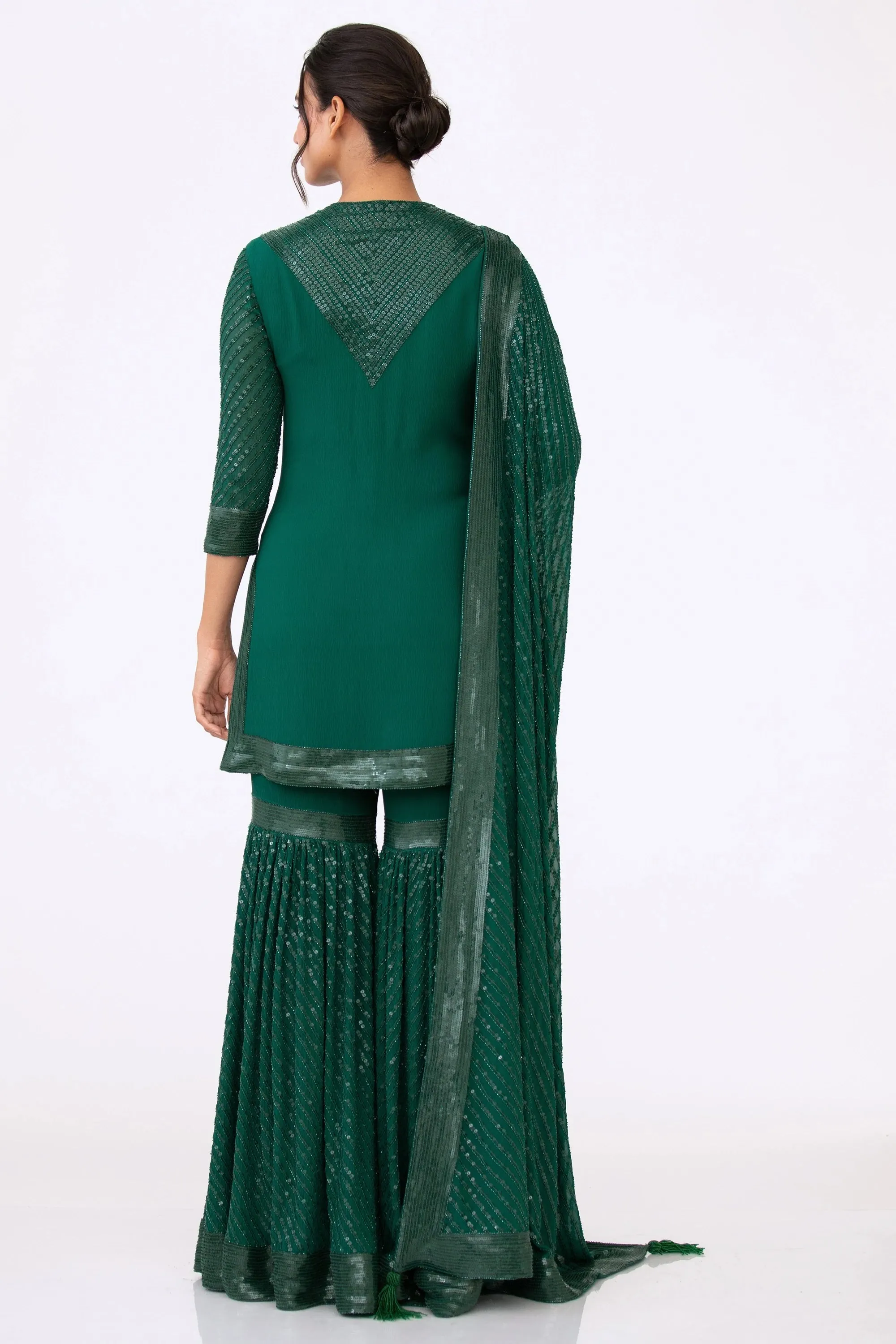 Green Sequins Sharara Set