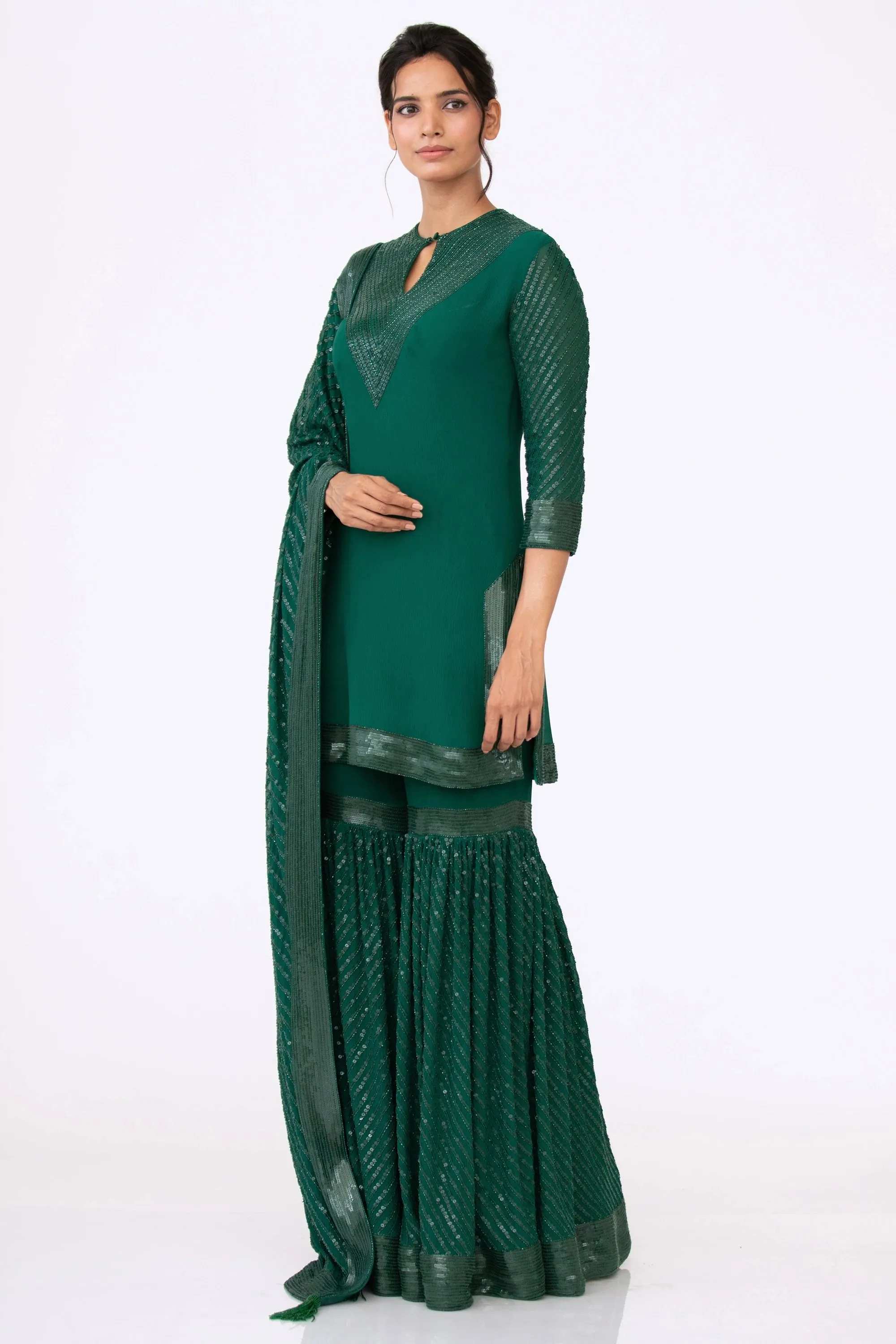 Green Sequins Sharara Set