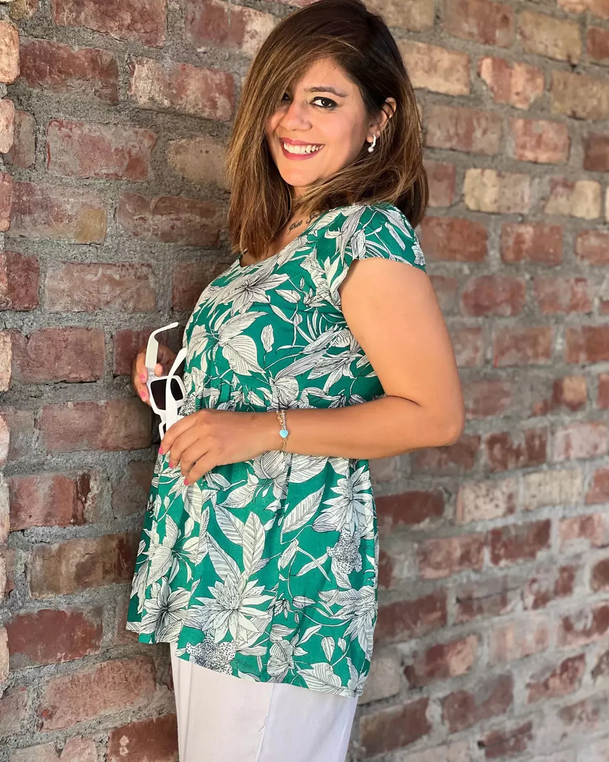 Green Women's Long Top For Summer