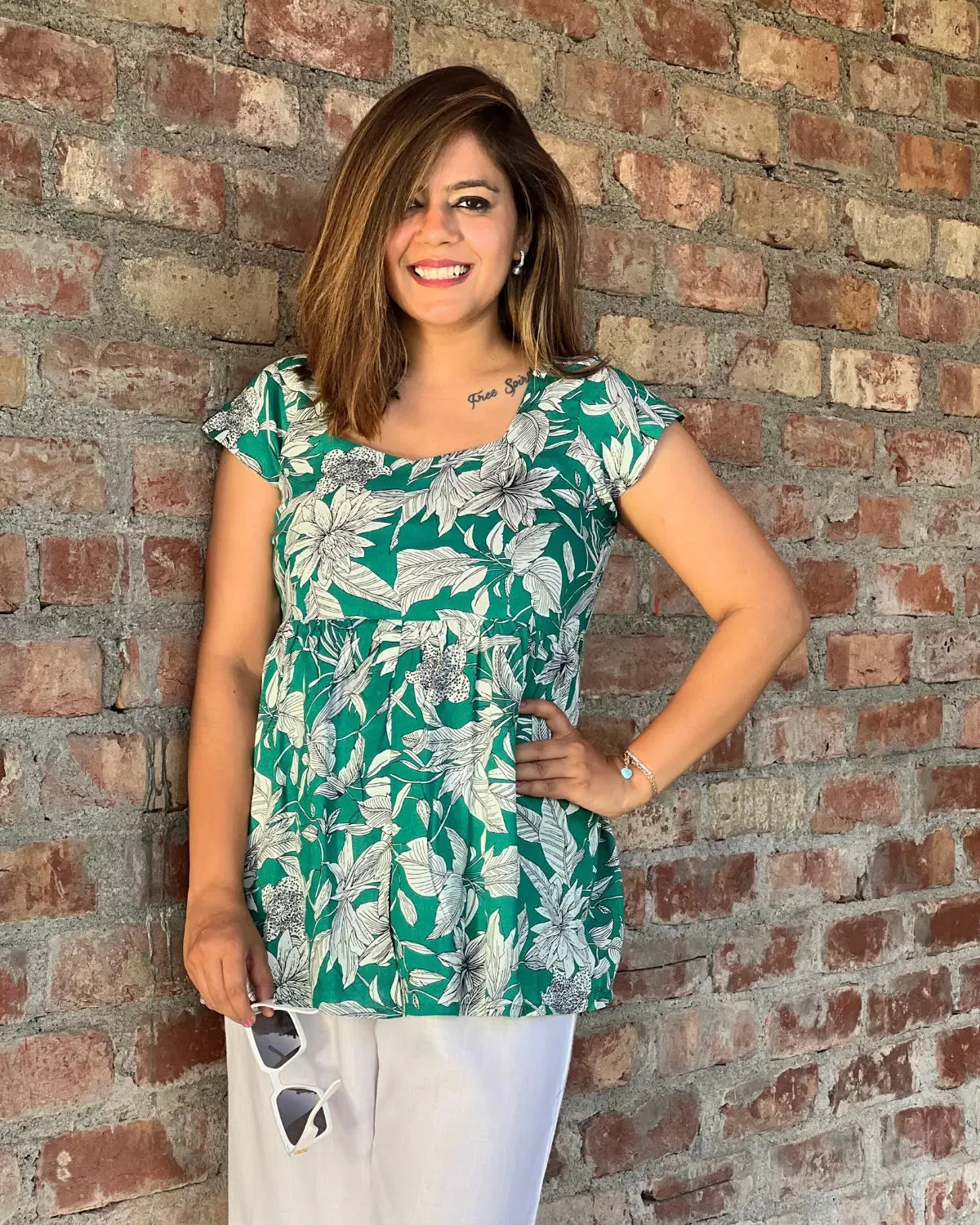 Green Women's Long Top For Summer