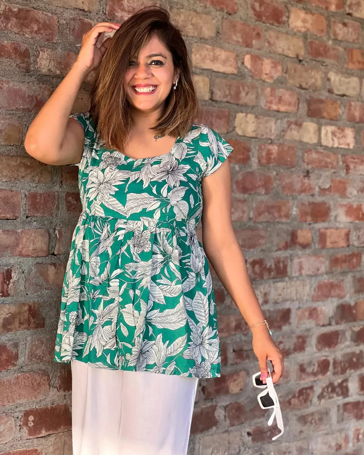 Green Women's Long Top For Summer