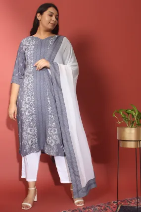 Grey and White Printed Kurti