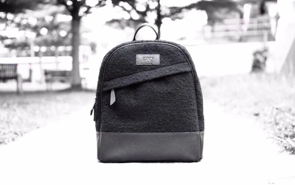 Grey By Ortenhill Grayson Black Leather Felt Backpack (Unisex)