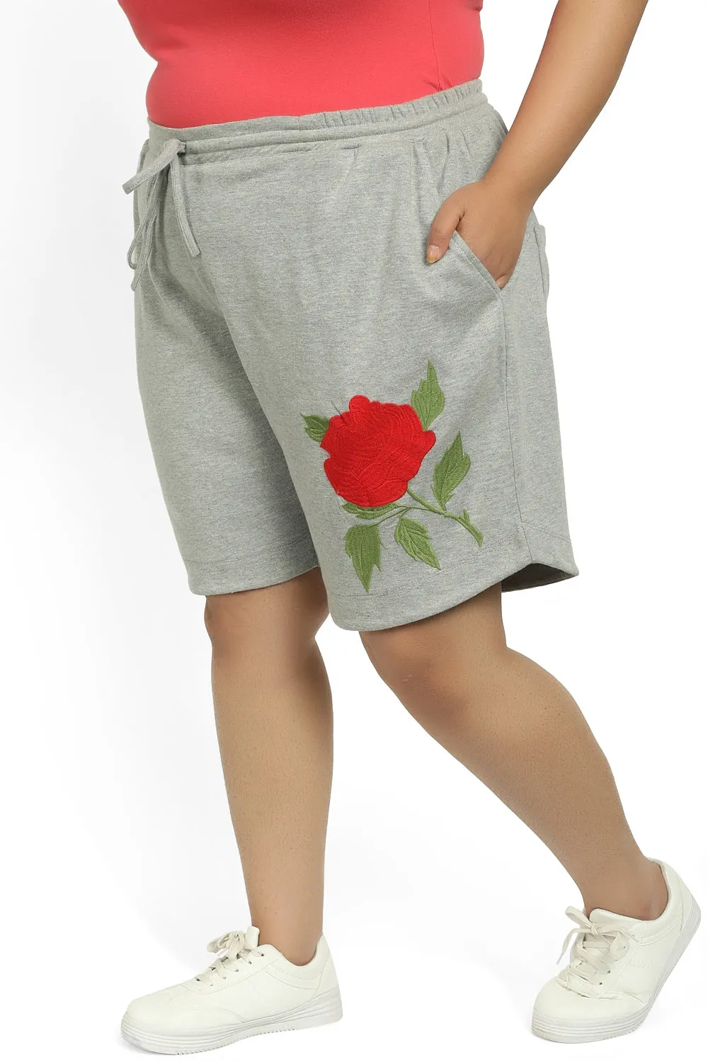 Grey Embroidered Relax Shorts