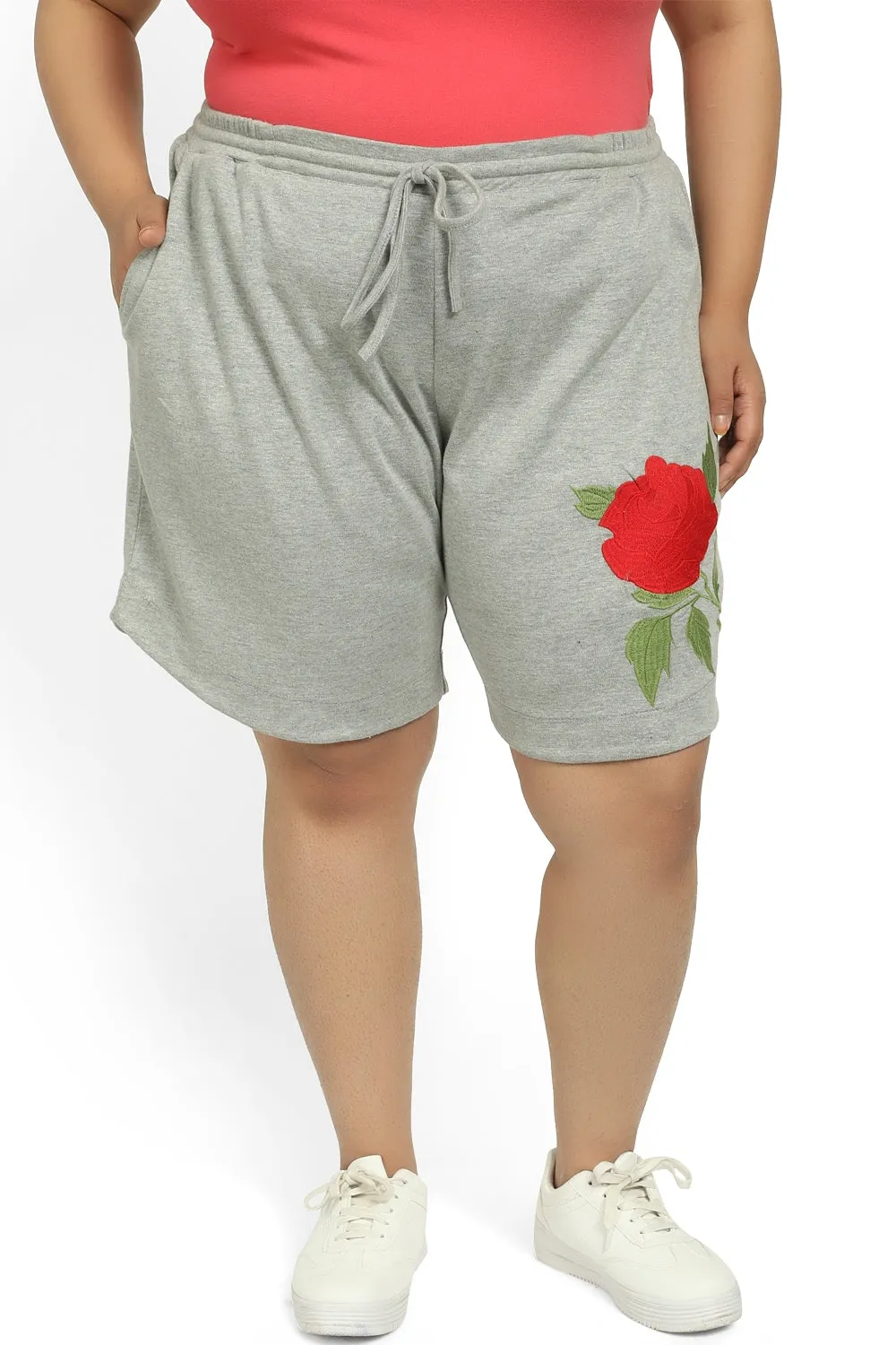 Grey Embroidered Relax Shorts