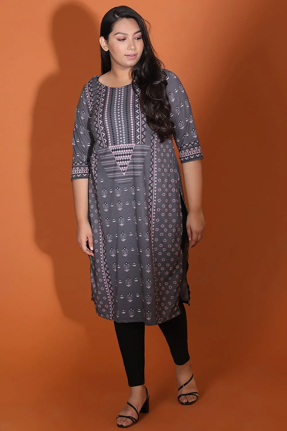 Grey Ethnic Print Kurti