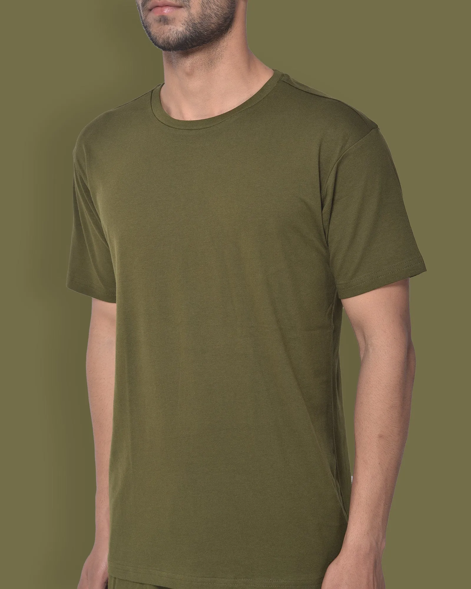 Half Sleeves Crew Neck: Olive Green