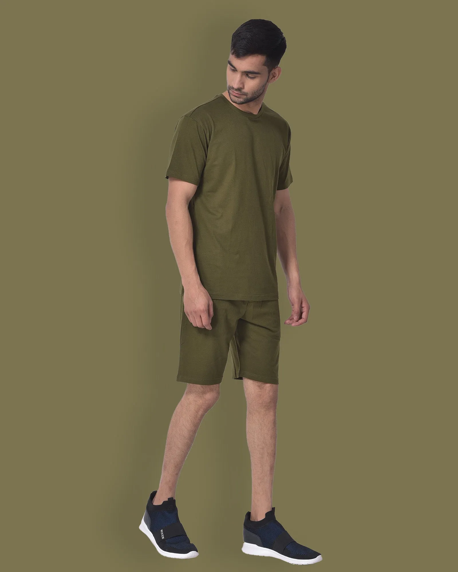 Half Sleeves Crew Neck: Olive Green