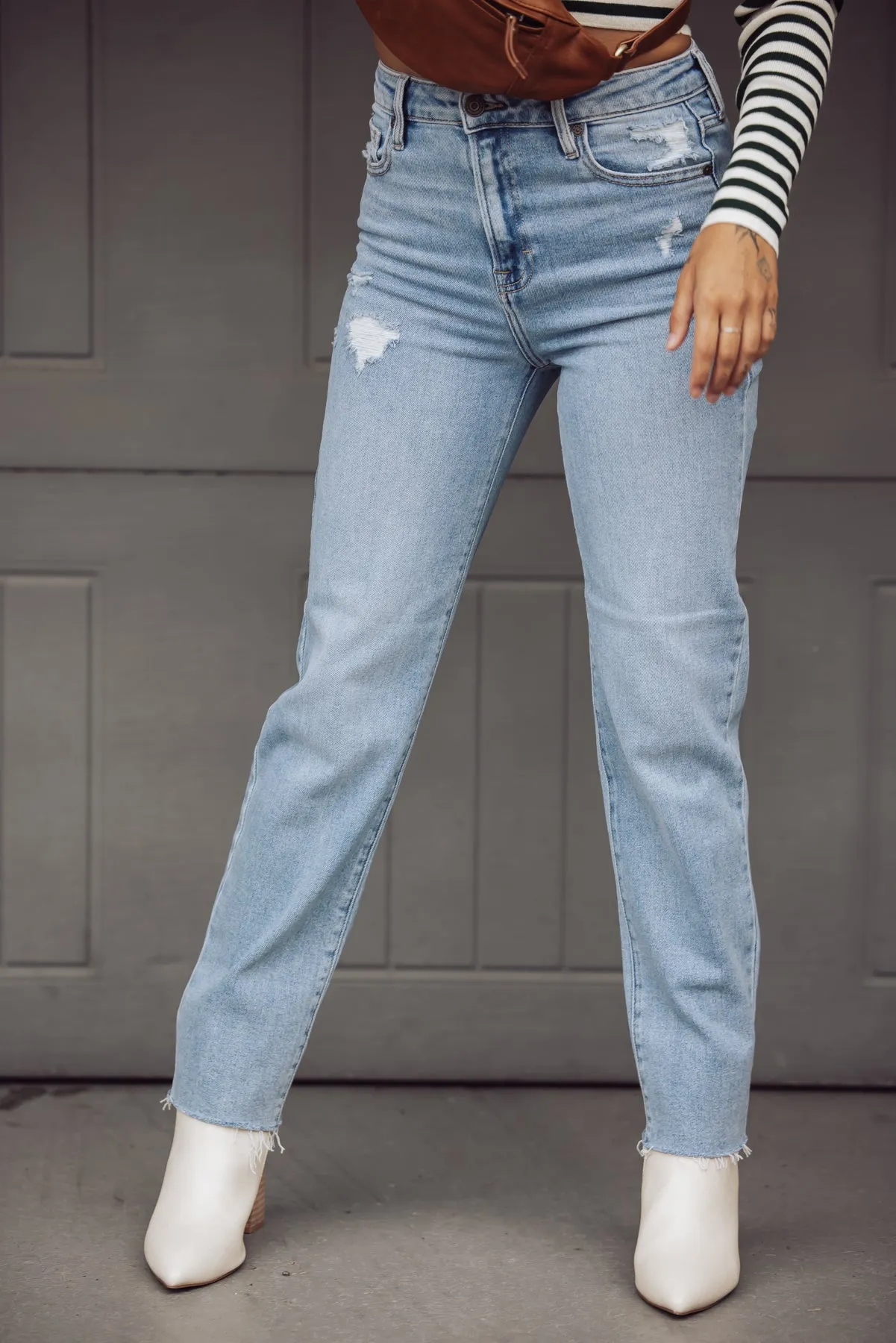 Hidden Jeans Tracey High Waist Straight Jeans - Light Blue