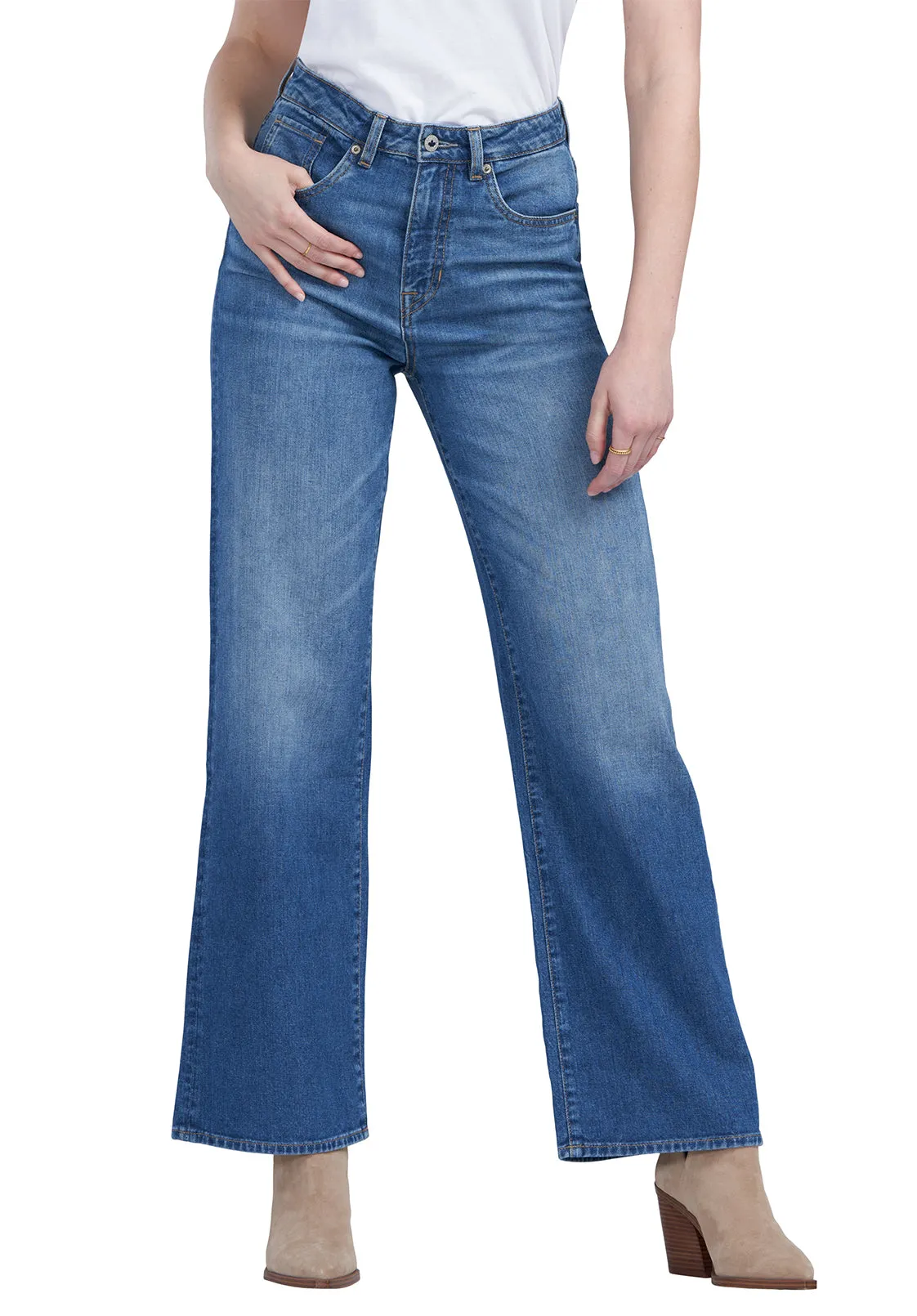 High Rise Wide Leg Addie Women's Jeans in Antique Sanded Blue - BL15817