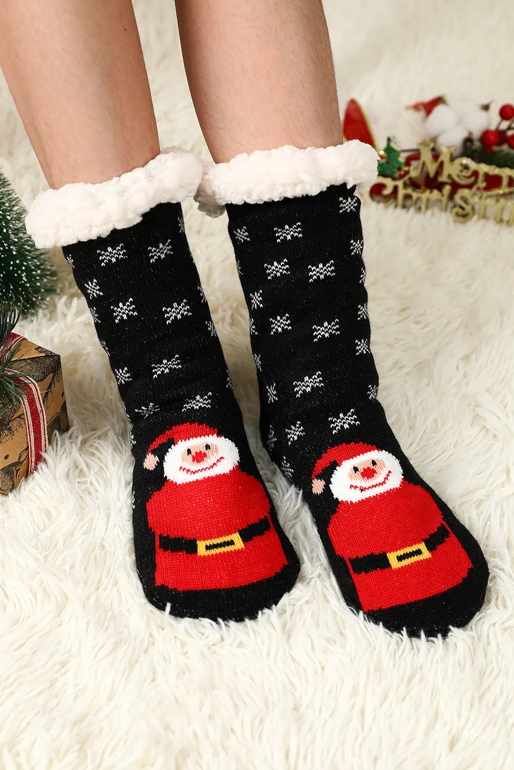 Holiday Socks for Women Christmas Cartoon Pattern Woolen Knit Socks