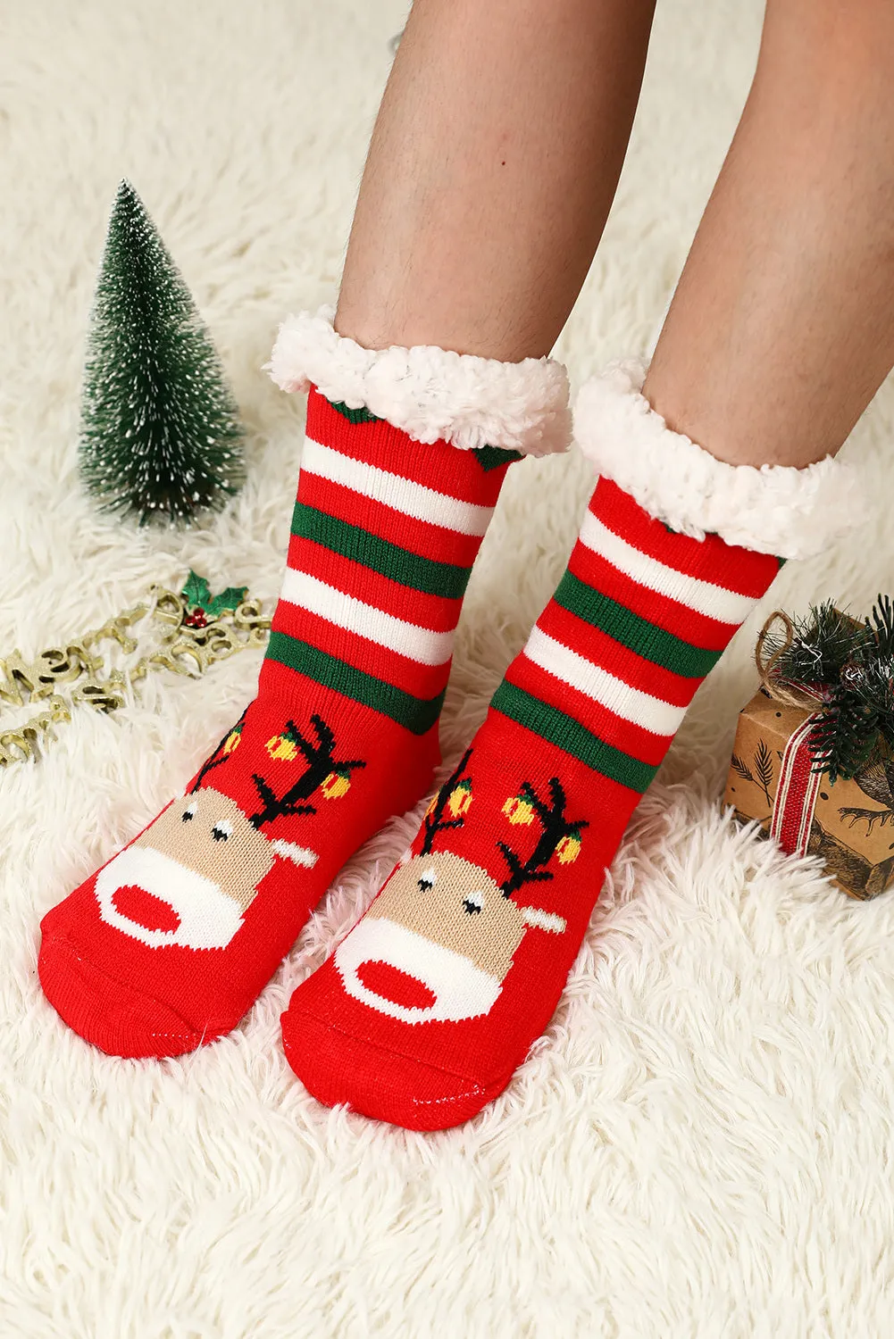 Holiday Socks for Women Christmas Cartoon Pattern Woolen Knit Socks