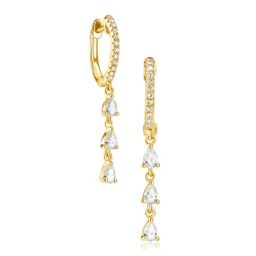 Huggie Hoop Drop Earrings with Pear Shape Diamonds