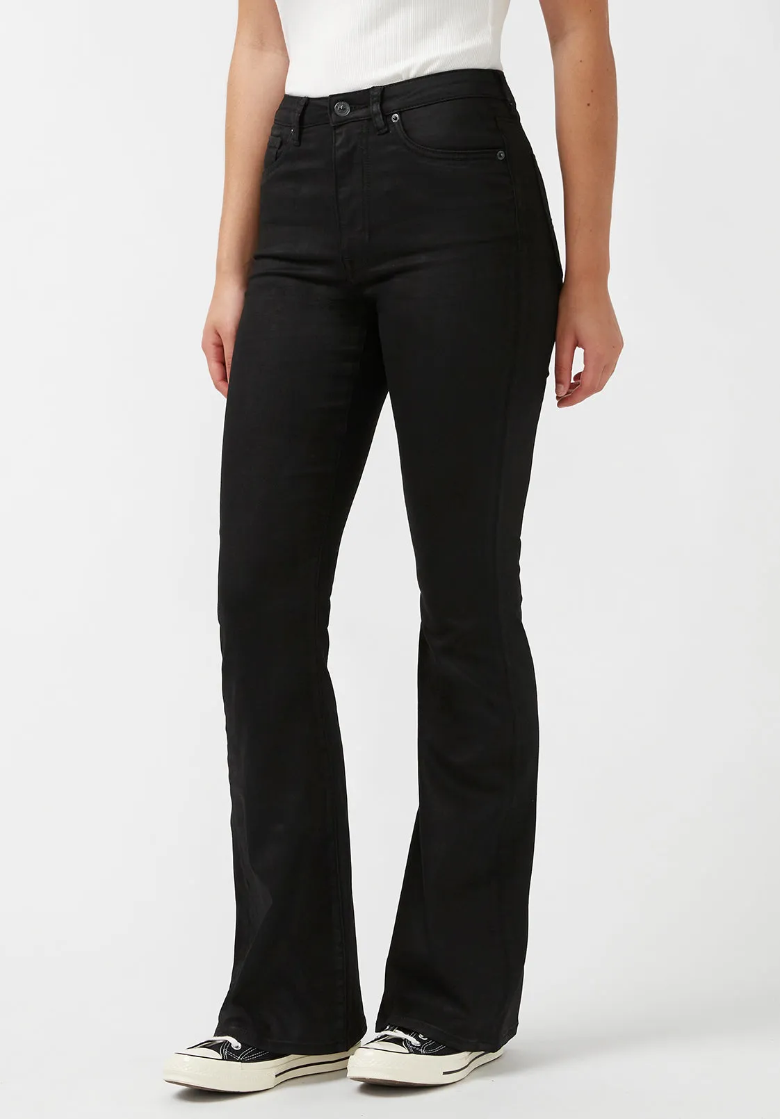 Joplin High Rise Flared Women's Coated Jeans in Black - BL15945