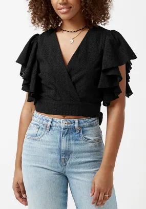 Kate Black Frill-Sleeve Women’s Blouse - WT0031S