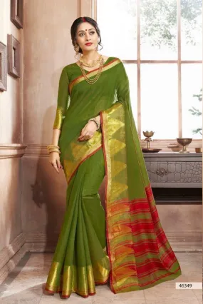 Khadi Faux Silk Saree Collection- olive