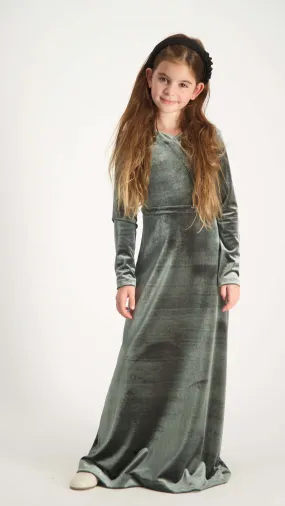 Kids Maxi Velvet Dress / Olive