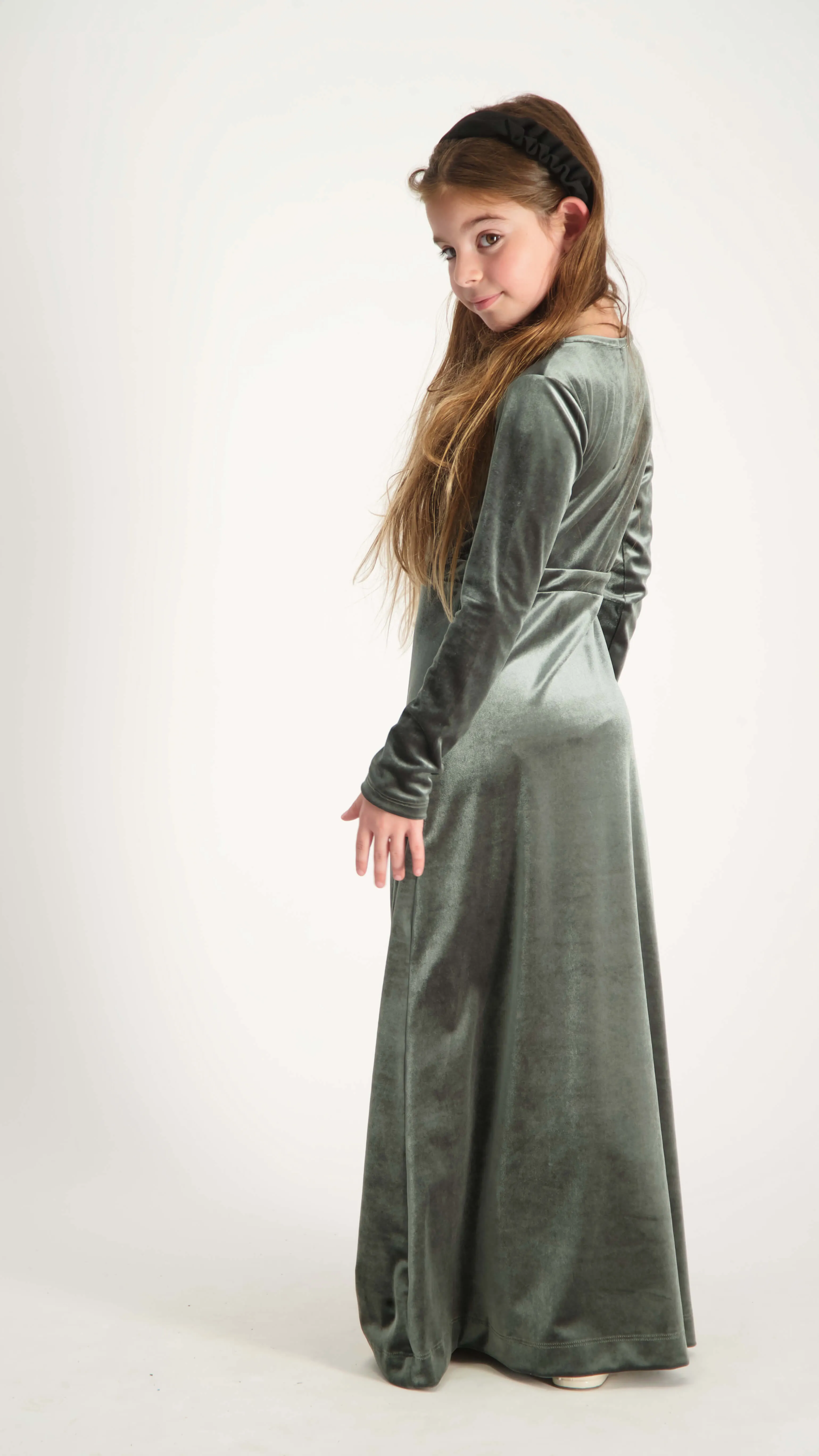 Kids Maxi Velvet Dress / Olive