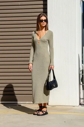 Knit Key Hole Maxi Dress - Olive