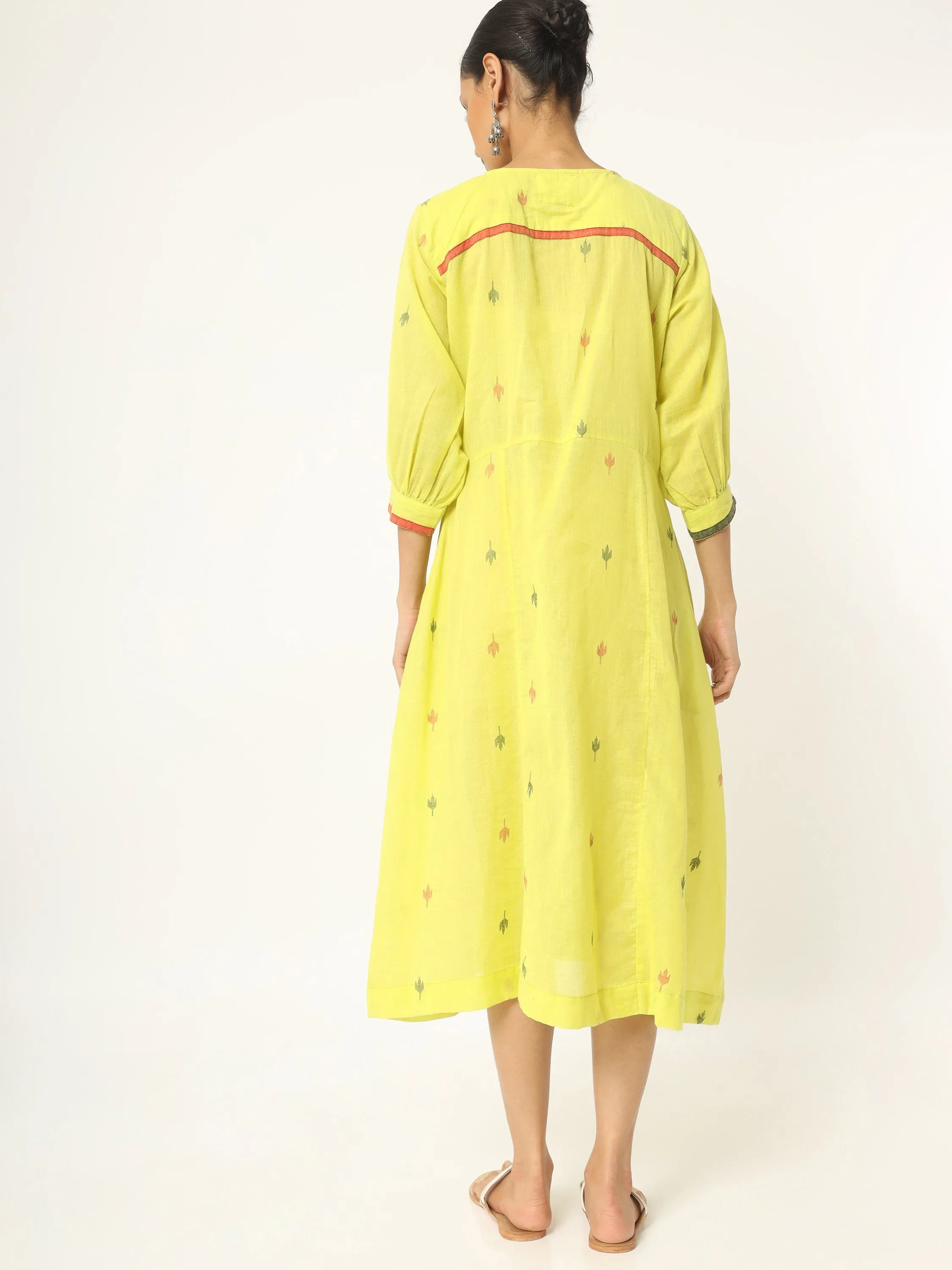 Lemon Yellow Muslin Jamdani Dress