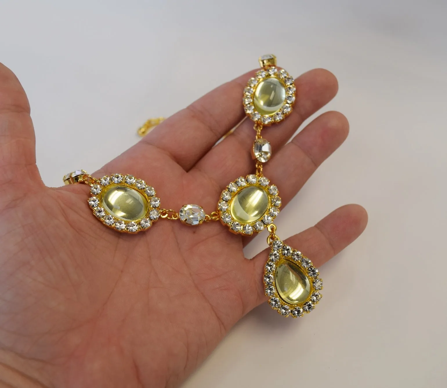 Light Yellow Citrine Halo Necklace - Large Oval with Teardrop