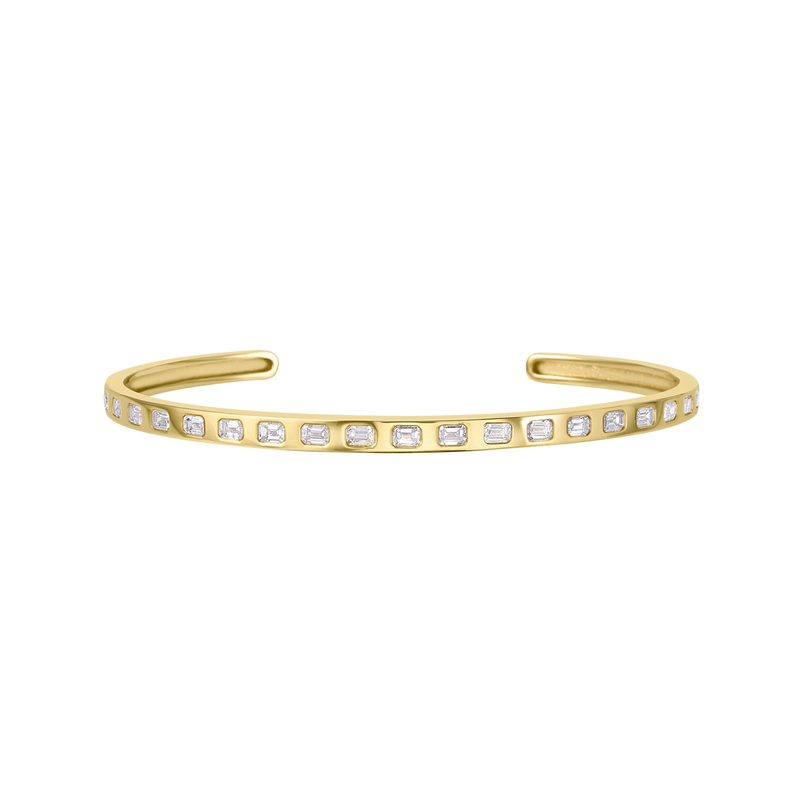 Lionheart - Emerald Cut Diamond Cuff Bangle, Yellow Gold