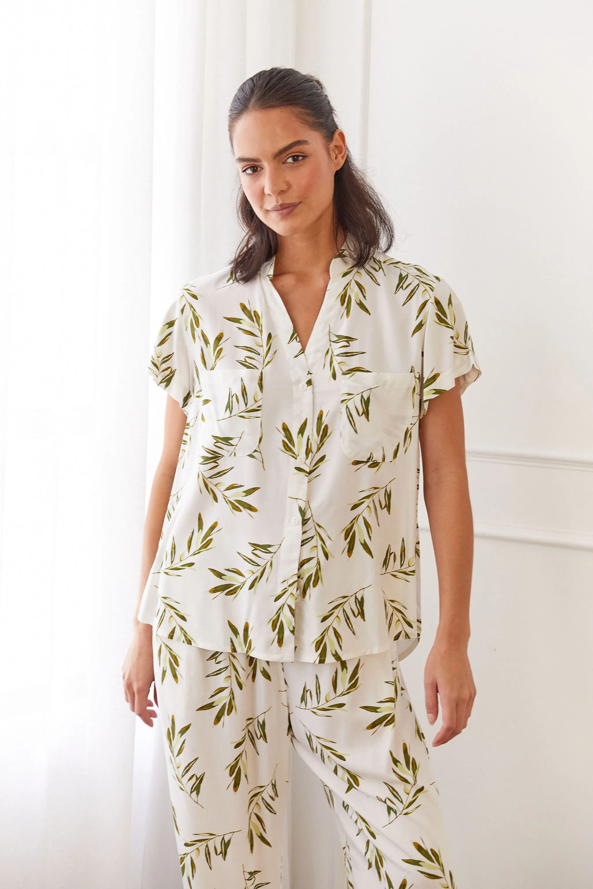 Maggie Pyjama Set - Long Pants - Olive Leaf