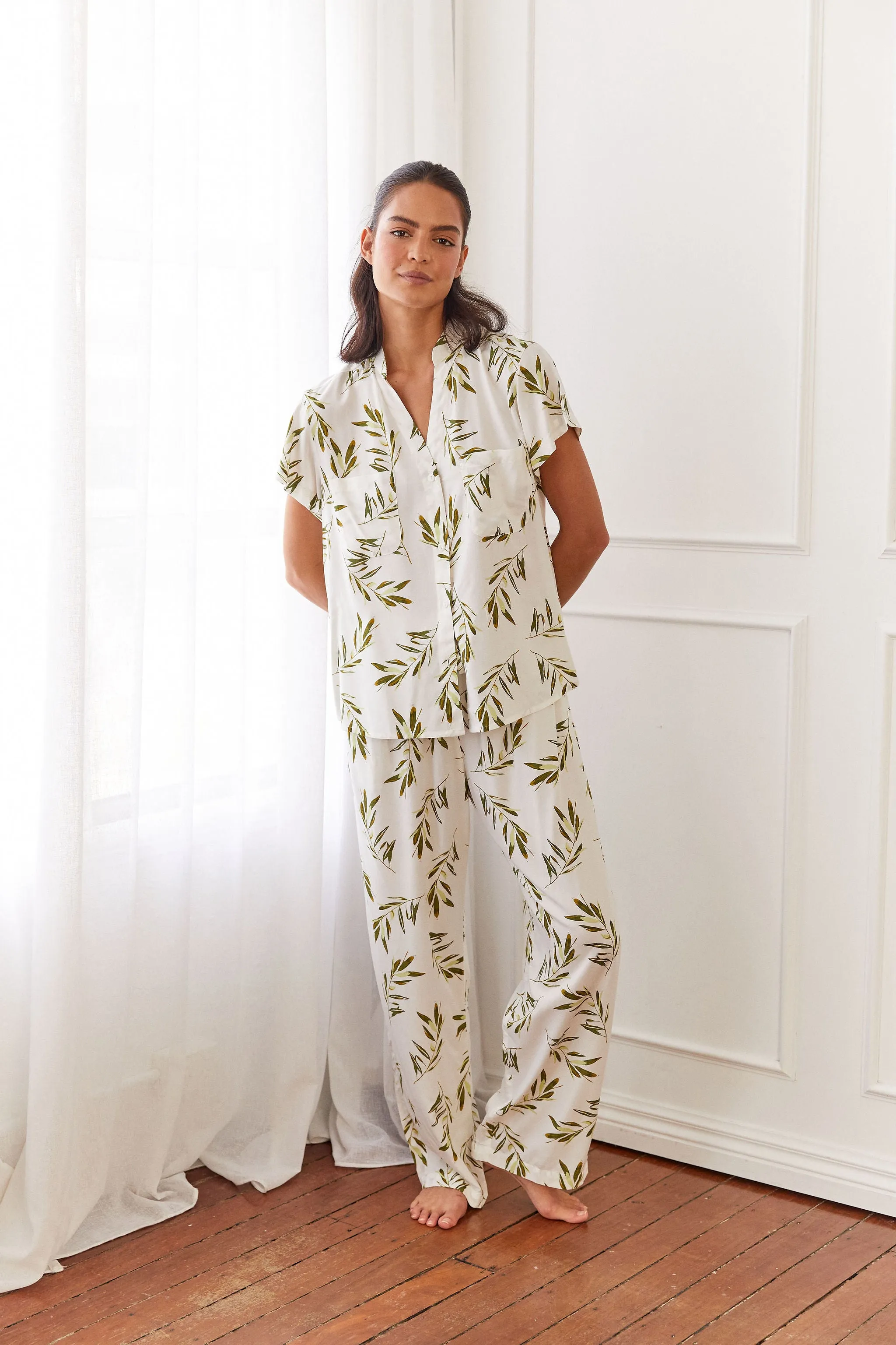 Maggie Pyjama Set - Long Pants - Olive Leaf