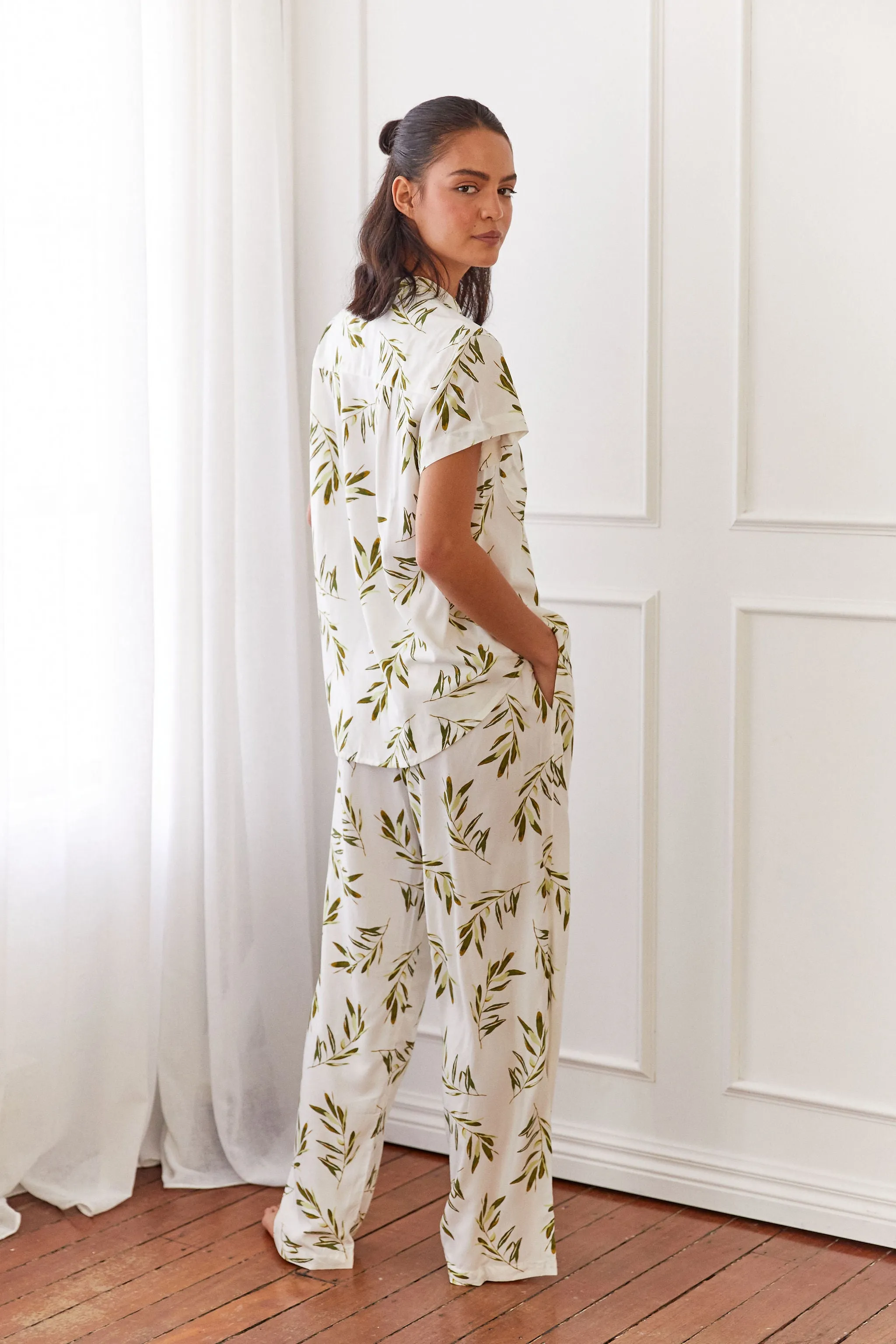 Maggie Pyjama Set - Long Pants - Olive Leaf