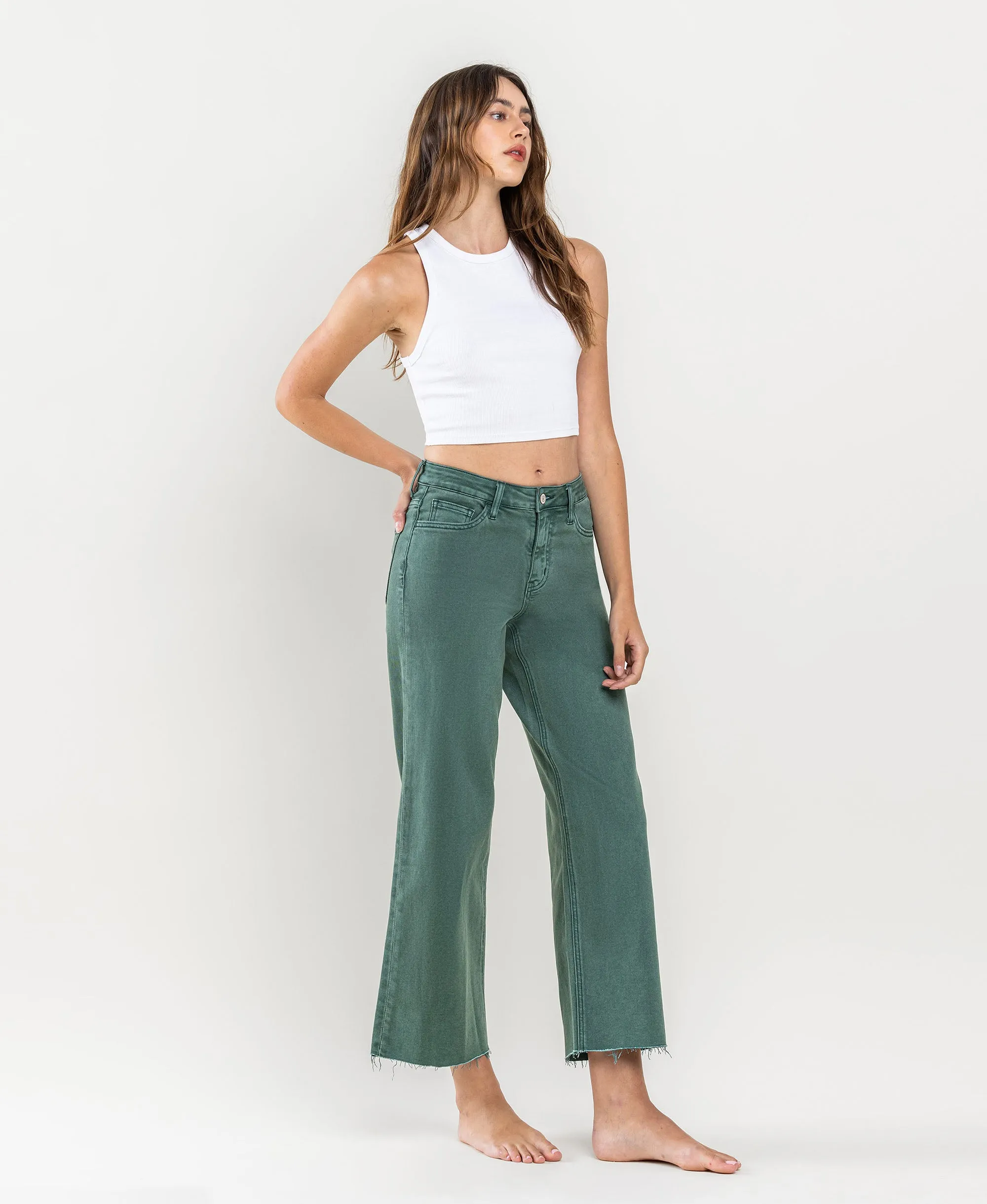 Mallard Green - High Rise Crop Wide Leg Jeans