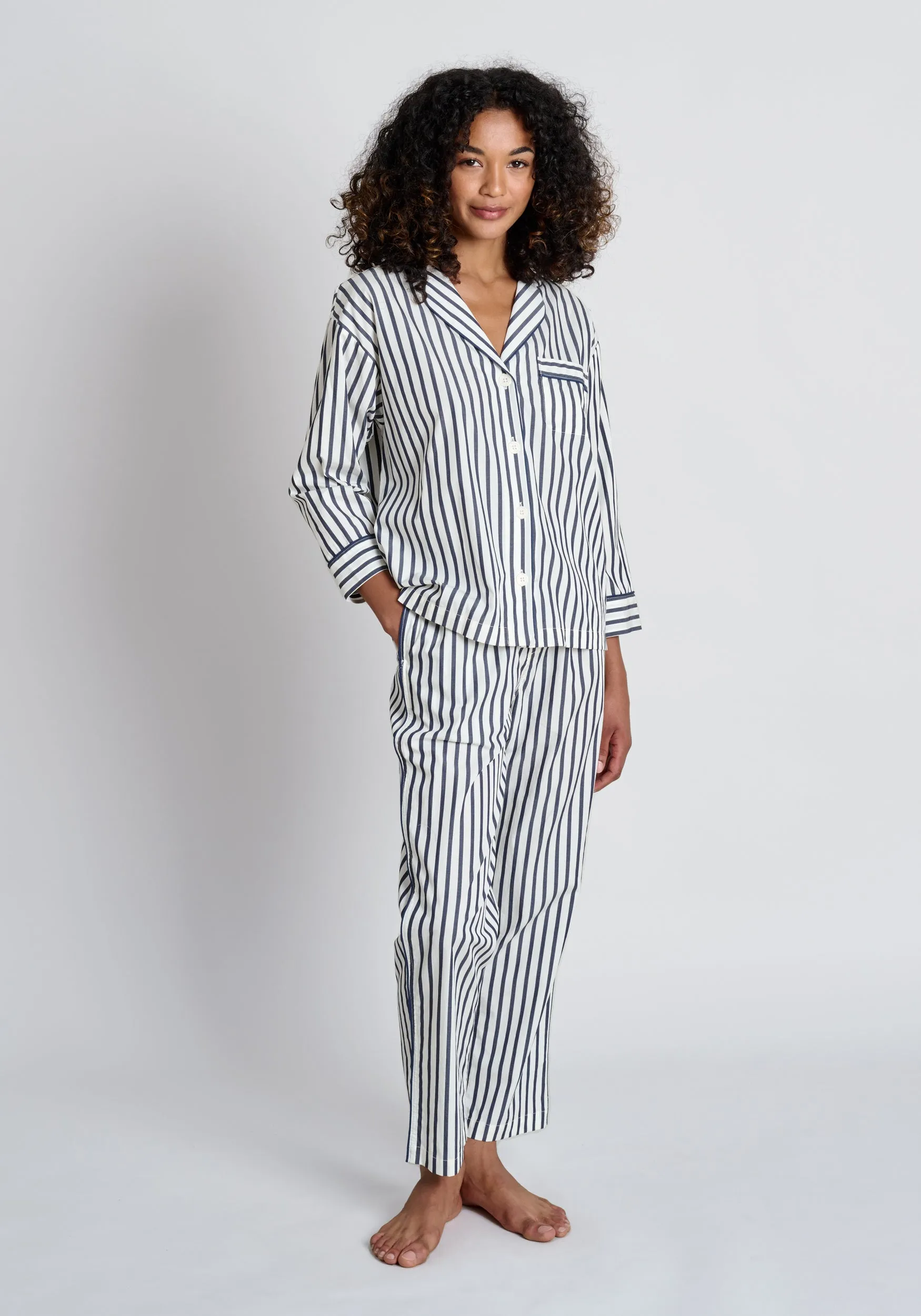 Marina Pajama Set in Navy Breton Stripe