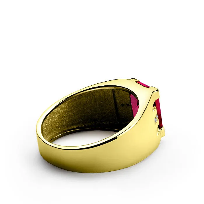 Men's Diamonds Ring with Red Ruby in 10k Yellow Gold