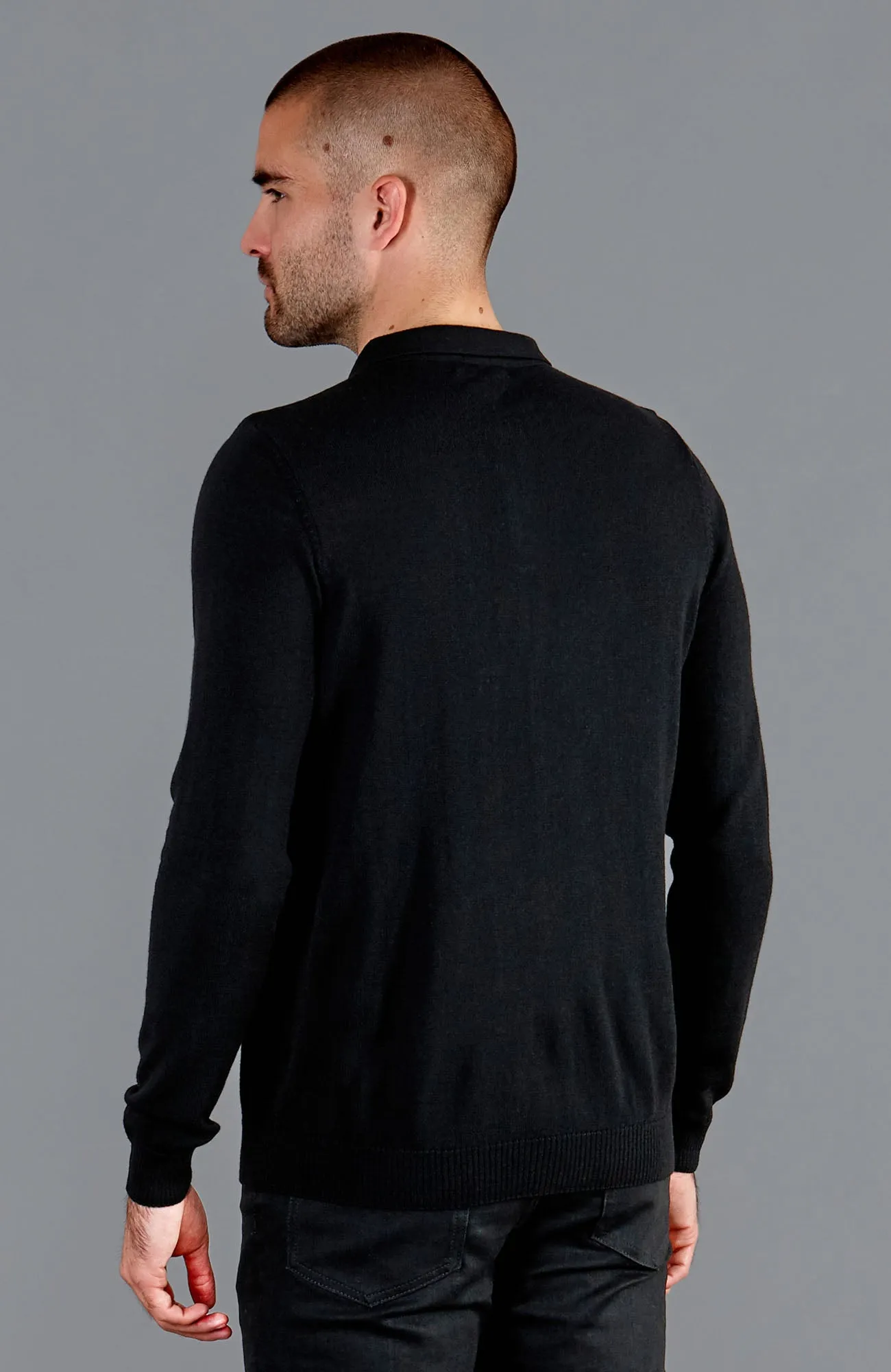 Mens Extra Fine Merino Wool Long Sleeve Polo Shirt