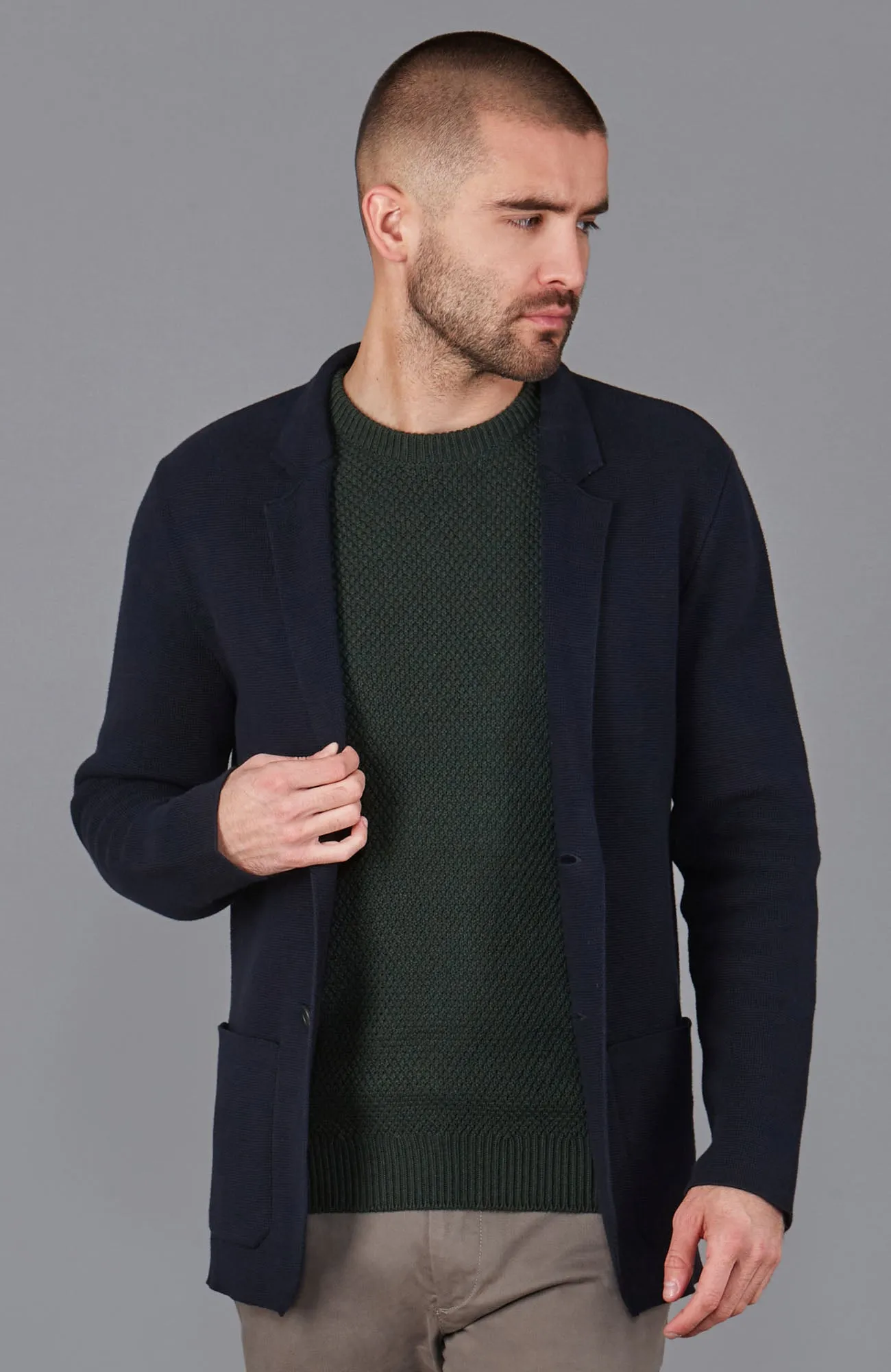 Mens Midweight Cotton Deconstructed Knitted Blazer