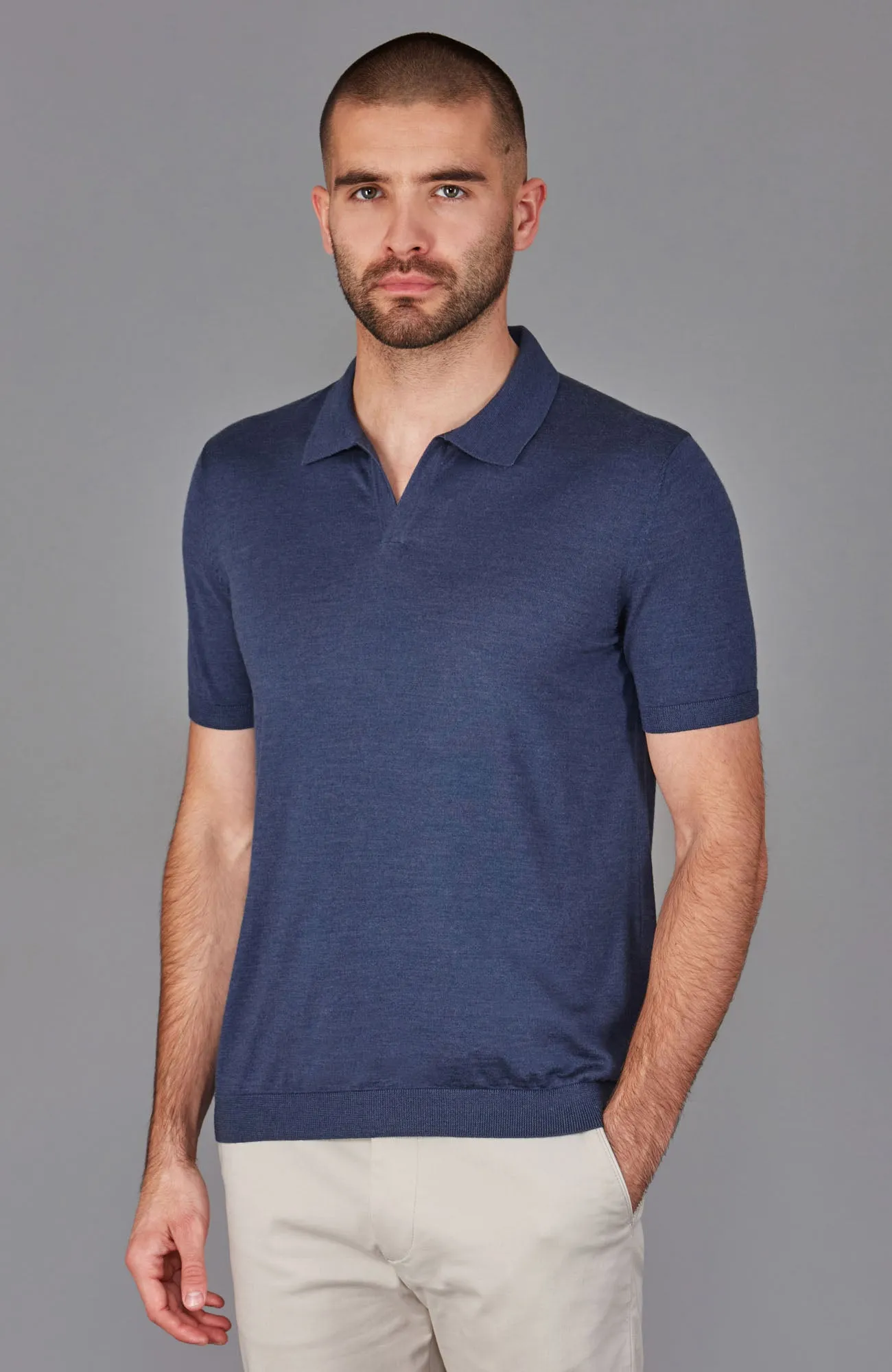 Mens Superfine Merino Silk Buttonless Polo Shirt