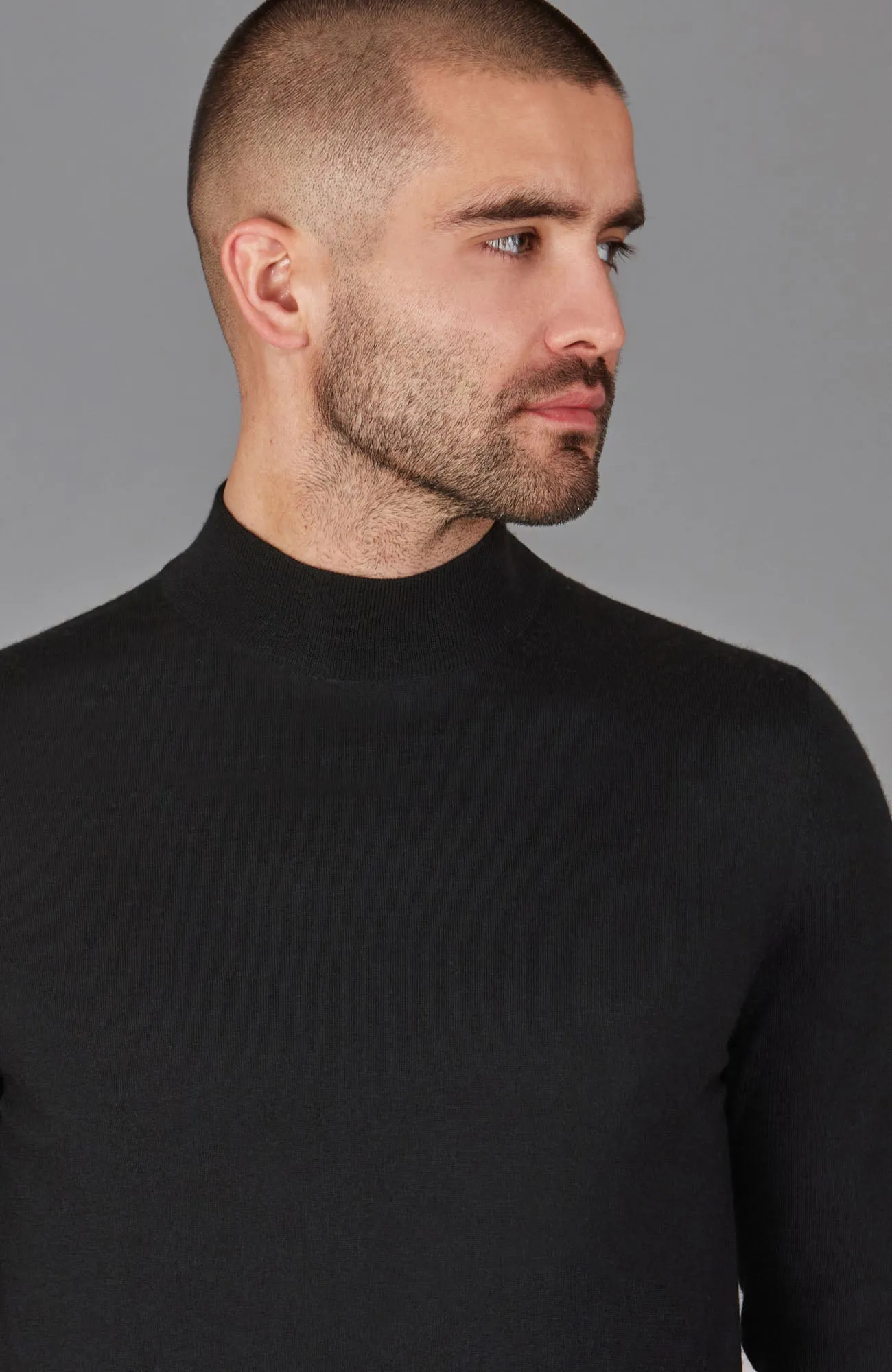 Mens Superfine Merino Silk Mock Turtle Neck Jumper