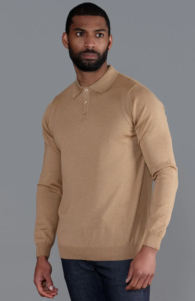 Mens XS Fine Merino Wool Long Sleeve Polo Shirt