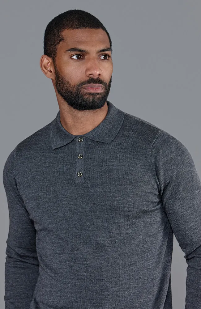 Mens XS Fine Merino Wool Long Sleeve Polo Shirt