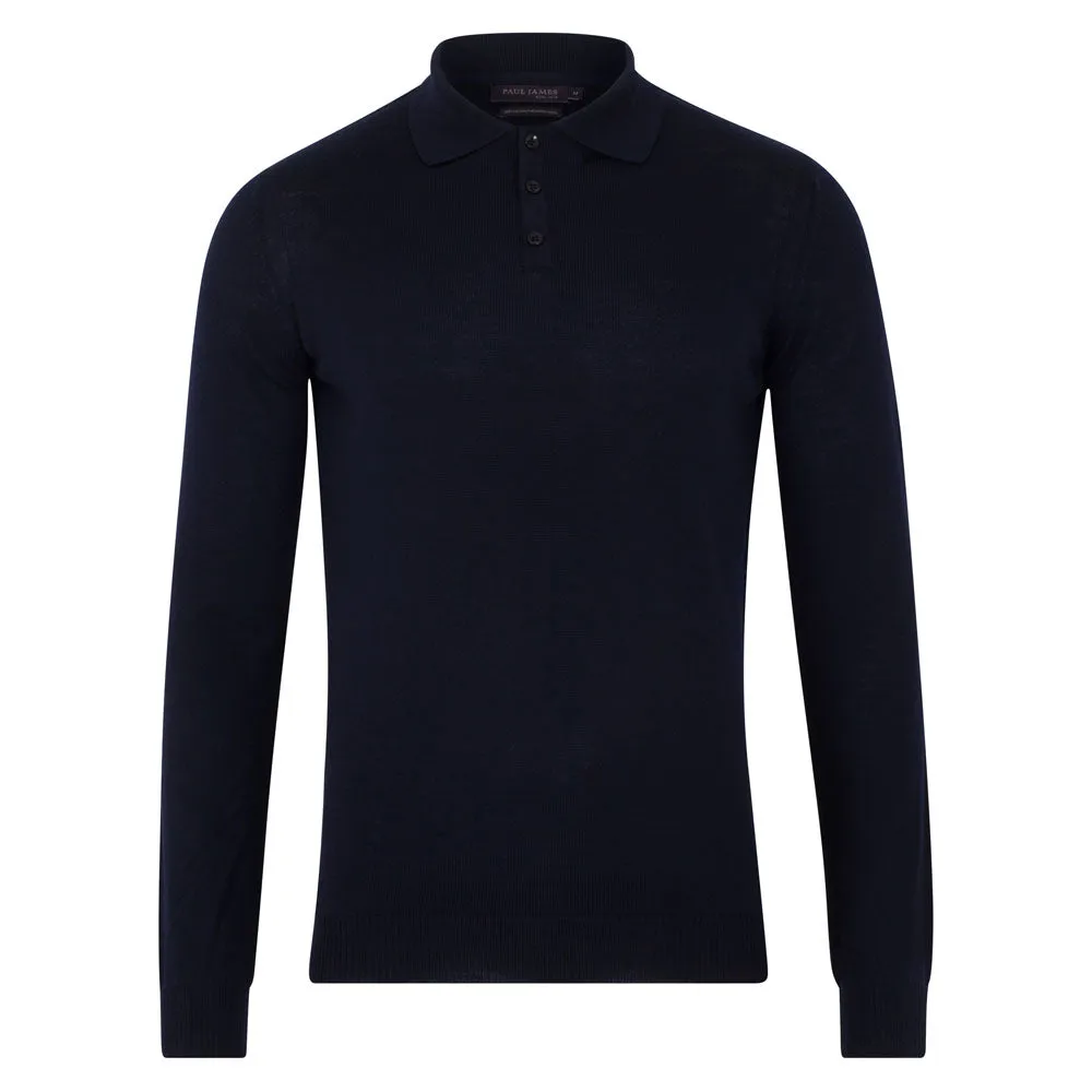 Mens XS Fine Merino Wool Long Sleeve Polo Shirt