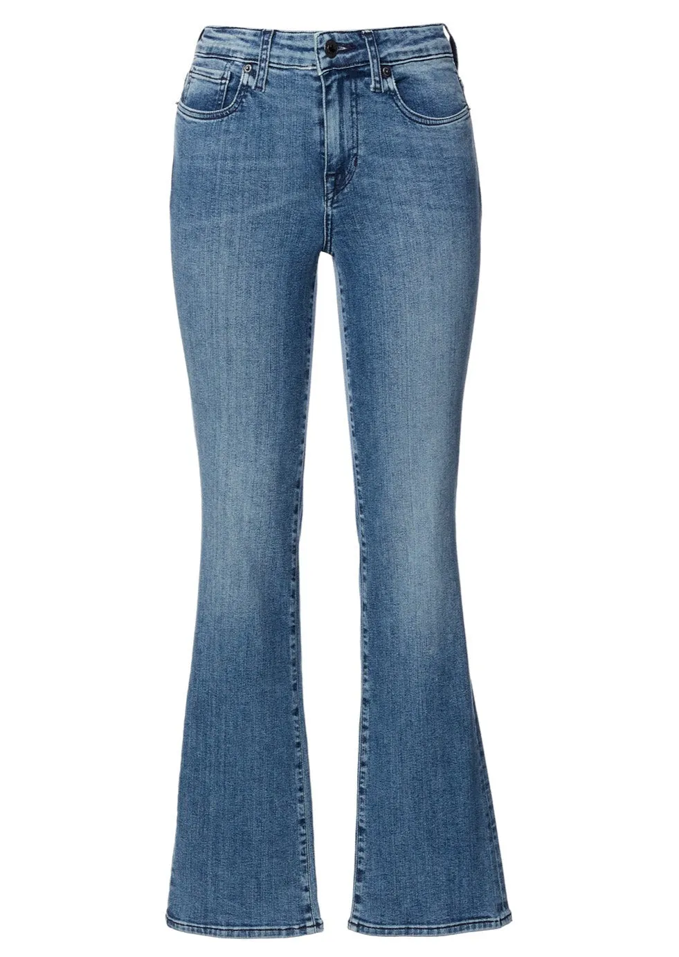 Mid Rise Bootcut Queen Women's Jeans in Whiskered and Sanded Blue - BL15831