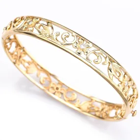 Na Hoku Estate 14K Yellow Gold Diamond Floral Hinged Bangle Bracelet