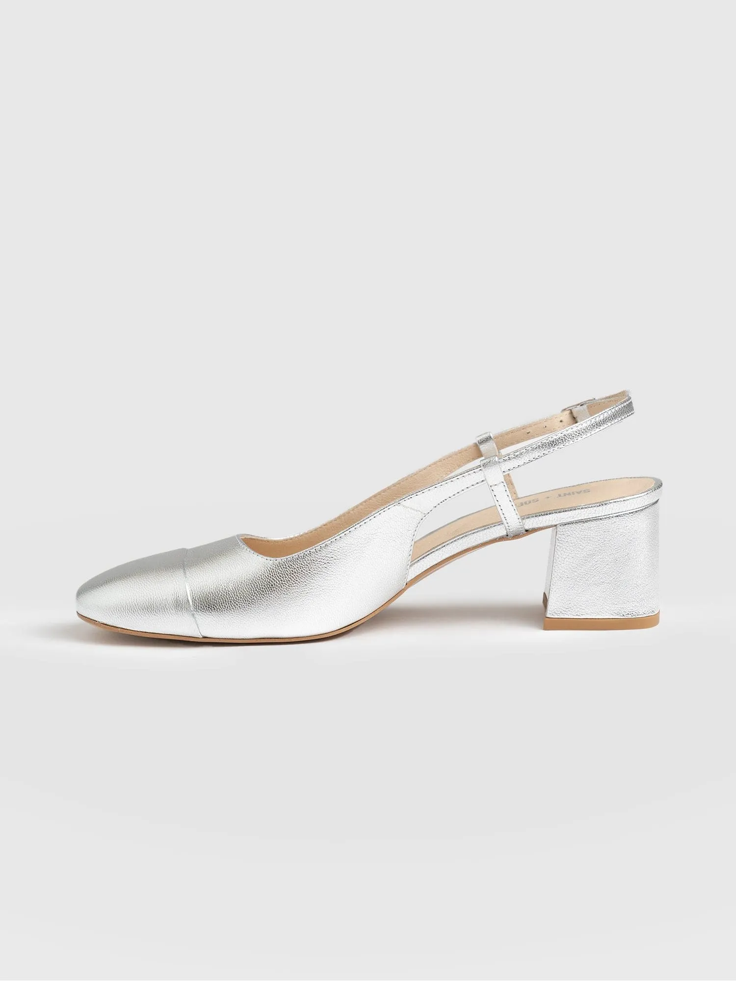 Odette Block Heel Sling Back - Silver