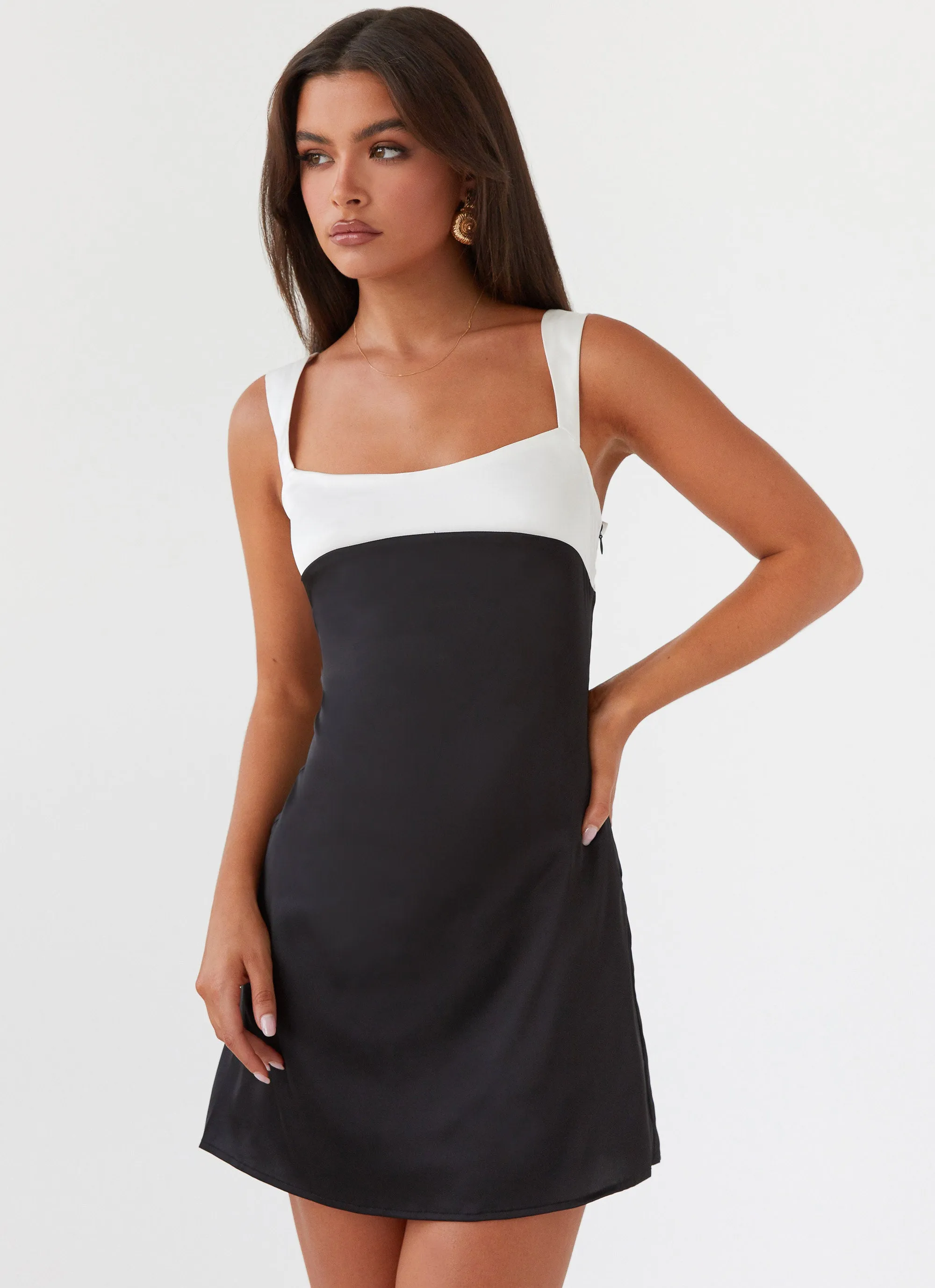 Odette Satin Mini Dress - Onyx