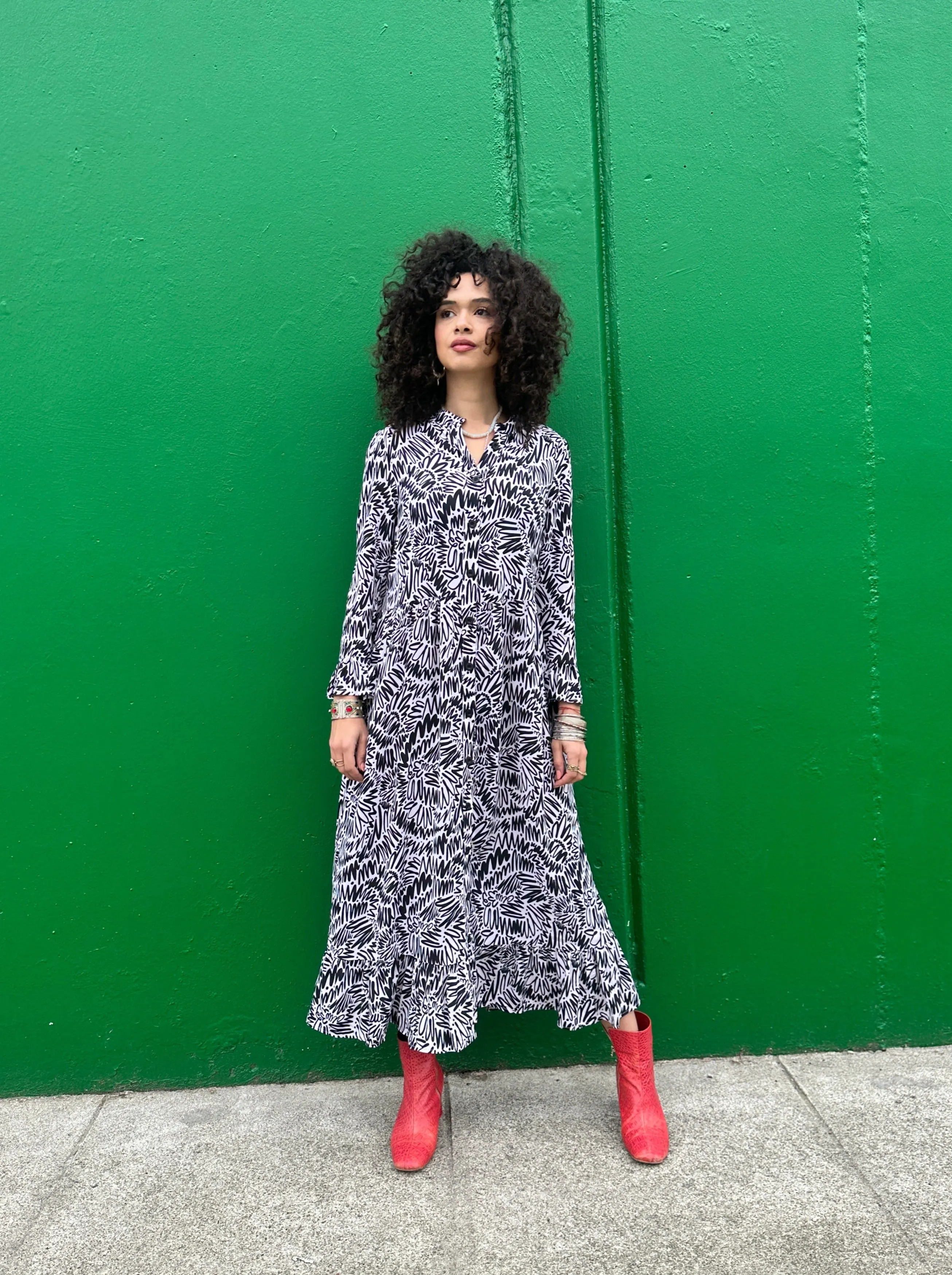 Olive Dress Zig Zag